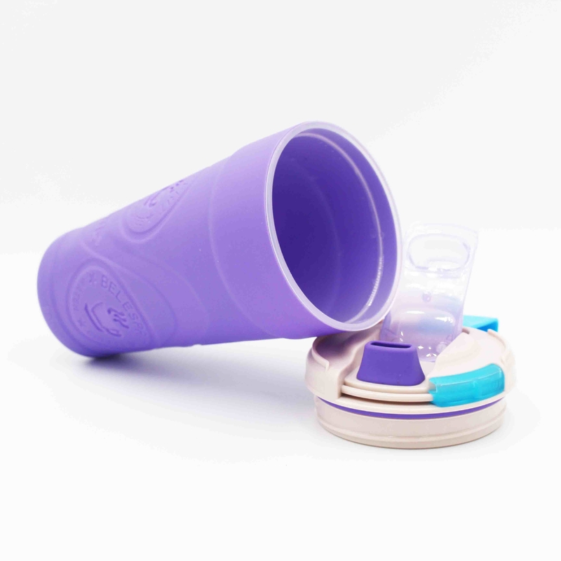 Reusable FDA Silicone Water Bottle For Couple With Silicone Sleeve